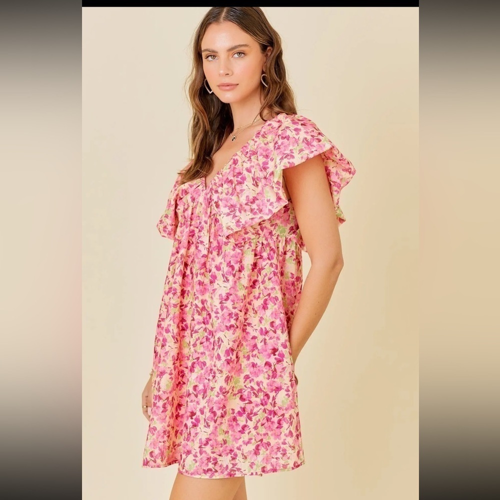 Day & Moon Warm Floral Print V-neck Mini Dress - Picture 5 of 7